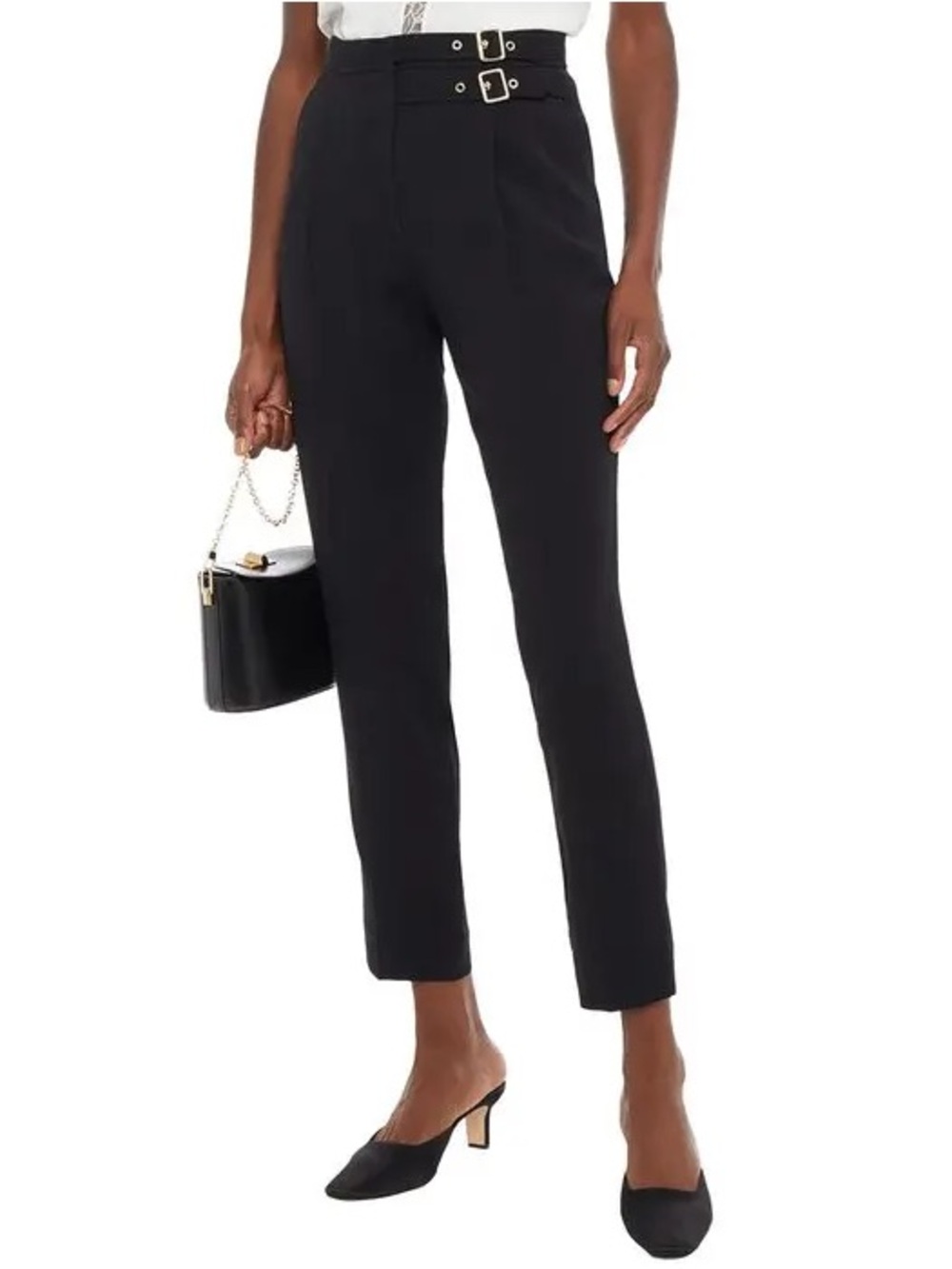 SANDRO Black Danna Cropped Double Buckle Trouser Pants Sz 38 fits like a 6